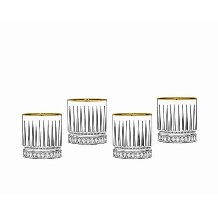 Godinger 28275 Avenue Rim Double Old Fashion Glass, Gold - Set of 4