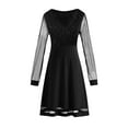 thumbnail image 4 of Women Shiny Mesh Stitching Glamorous Black V Neck Mini Dress Long Sleeve Mesh Body Slim Dress, 4 of 4