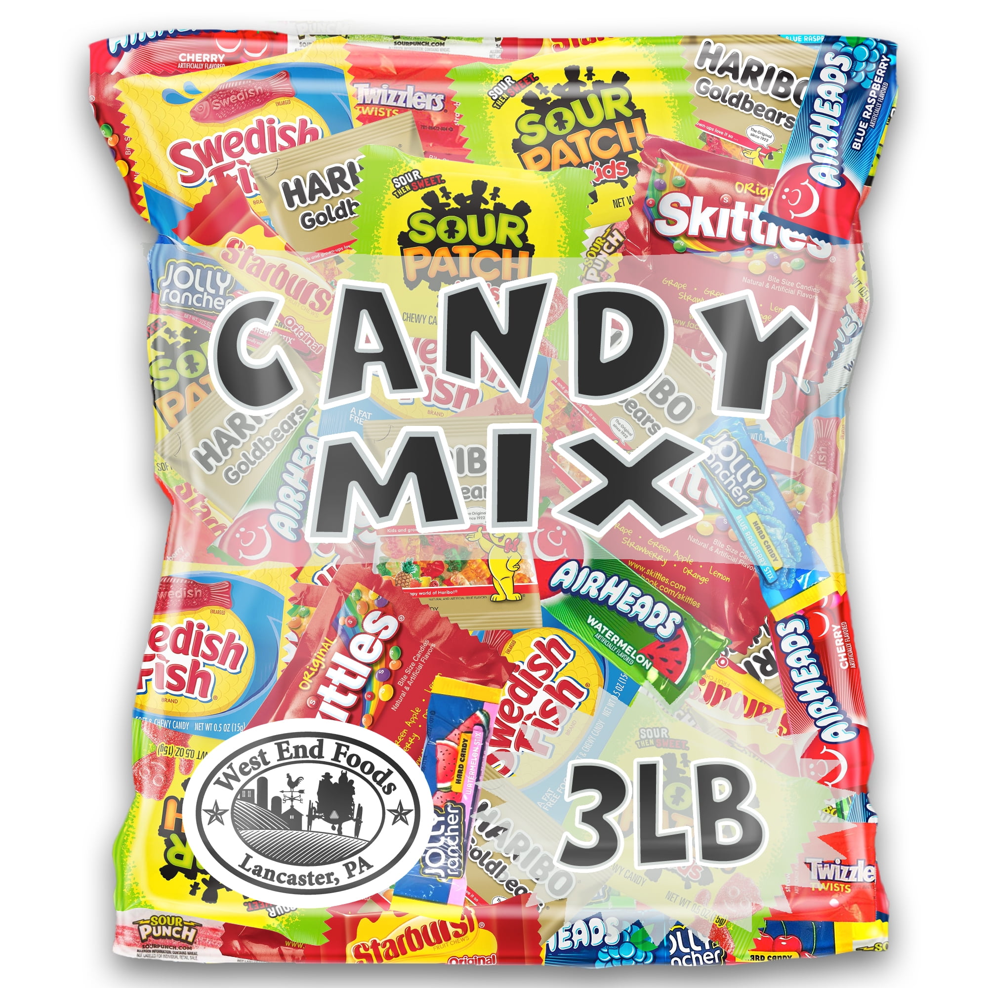 Candy Treats (3 pounds) of Individually Wrapped Candy: Skittles, Starburst, Swedish Fish, Twizzlers, Haibo, Airheads, Jolly Rancher, Sour Punch, Sour Patch Kids