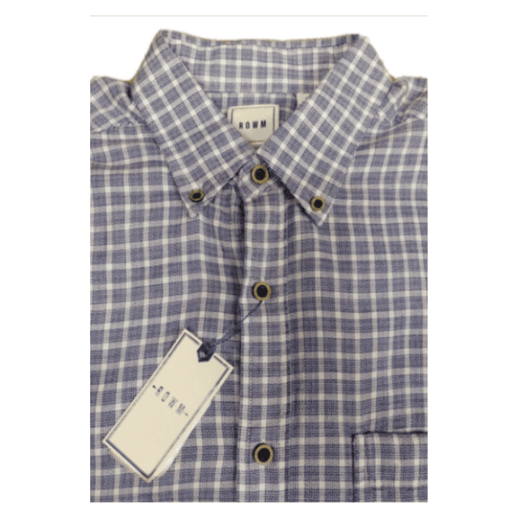 ROWM Men's Short Sleeve Plaid Shirt Cotton Blue [L]