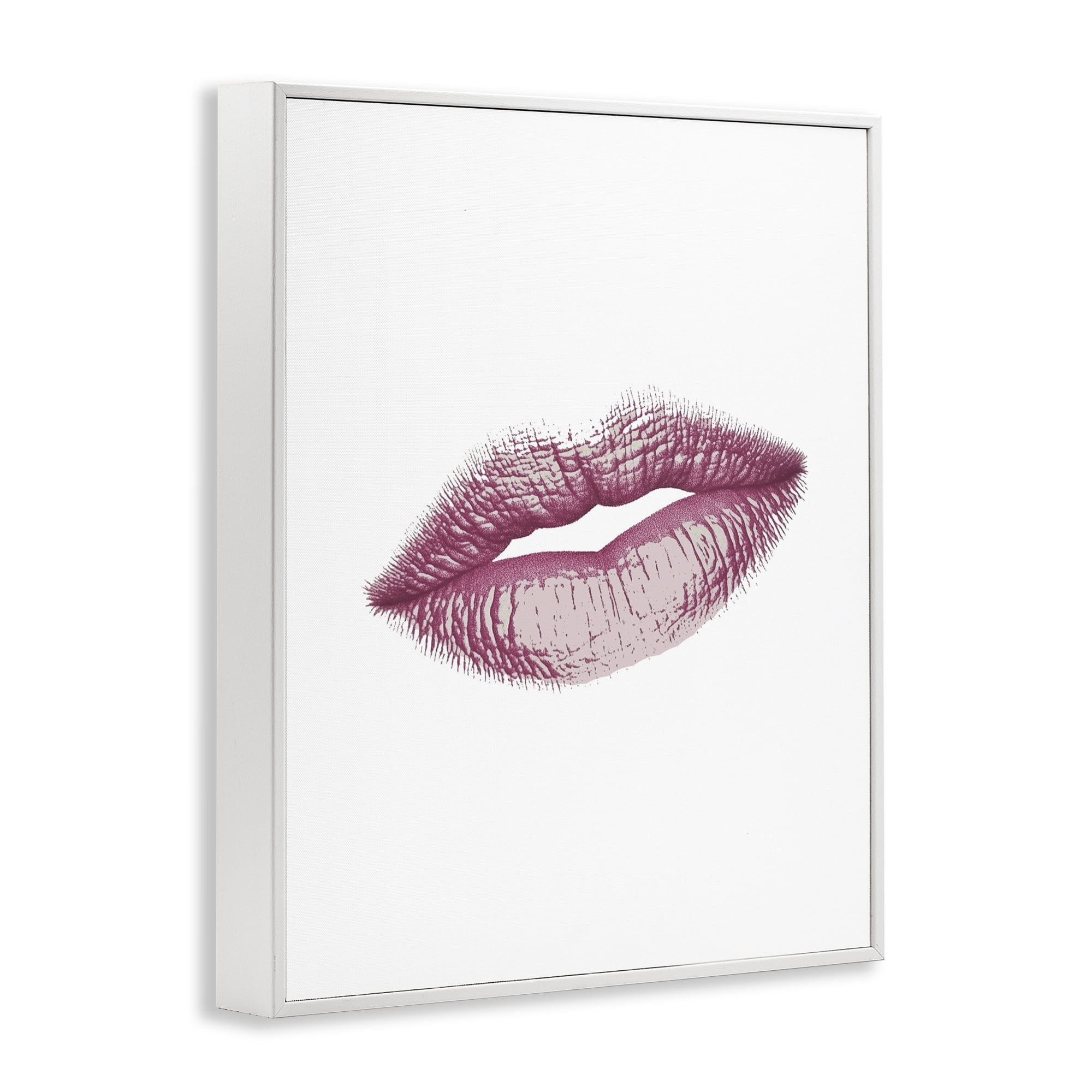 Feminine Pink Lips Glam White Framed Giclee Art, design by Christine Simpson Art