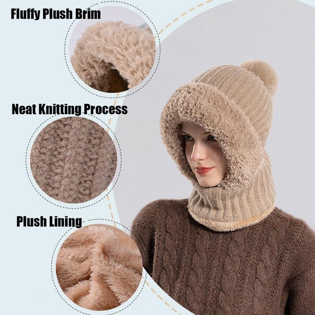 Women's Knitted Hat in Autumn and Winter, Elastic Warm Ear Protection Hat, Balaclava Knit Scarf Hats, Running Ski Mask