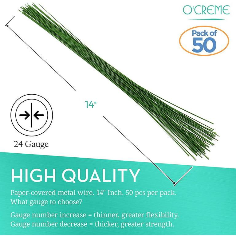 O'Creme 24 Gauge Dark Green Florist/Floral Wire 14 Inch, 50 Pieces