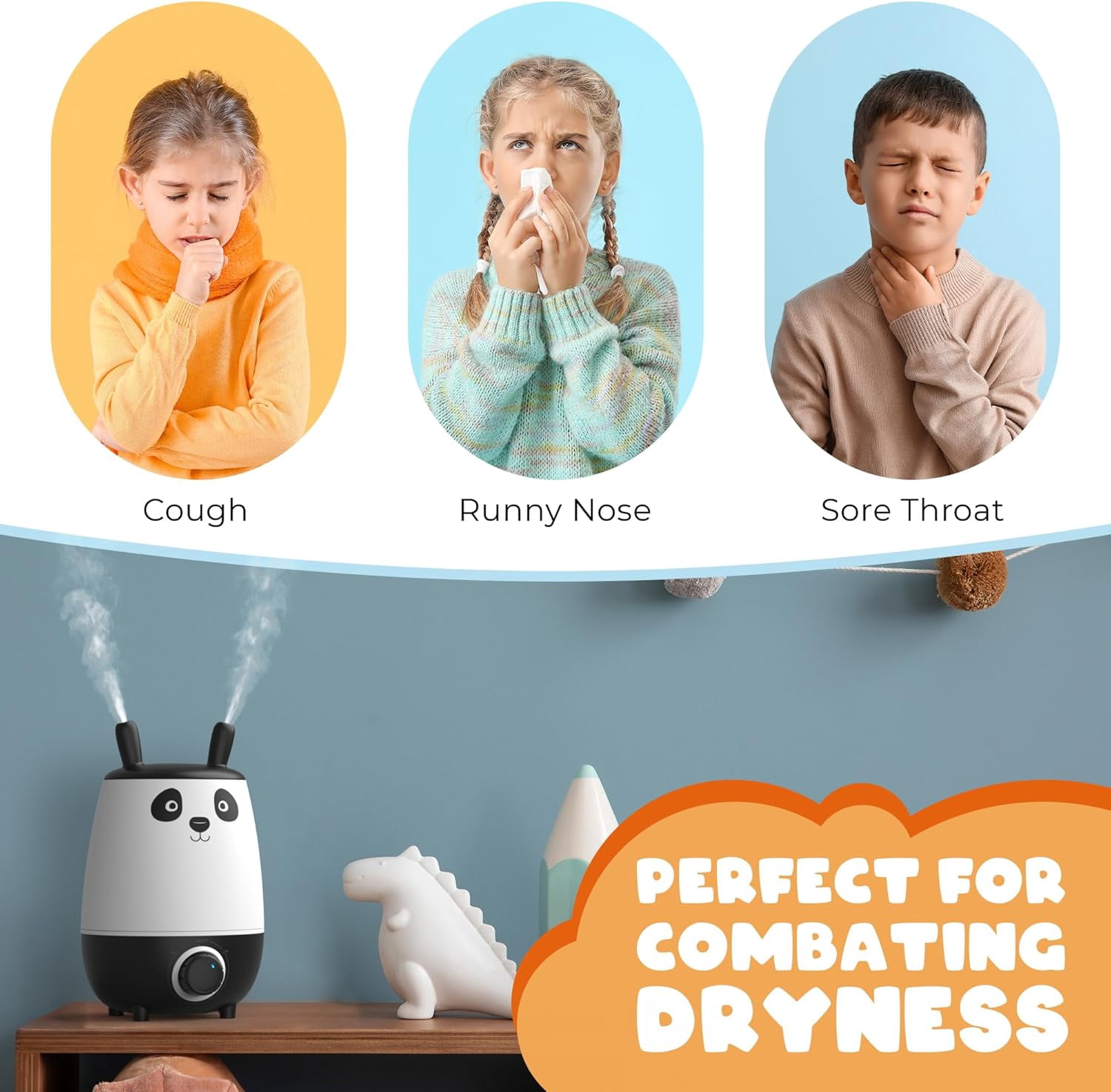Comfort 2.5L Top Fill Humidifier – Upgraded Easy to Clean 20HR Runtime Cool Mist Air Moisturizer for Bedroom, Home, Nursery & Large Room, Whisper-Quiet Soothing Hydration for Baby & Kids