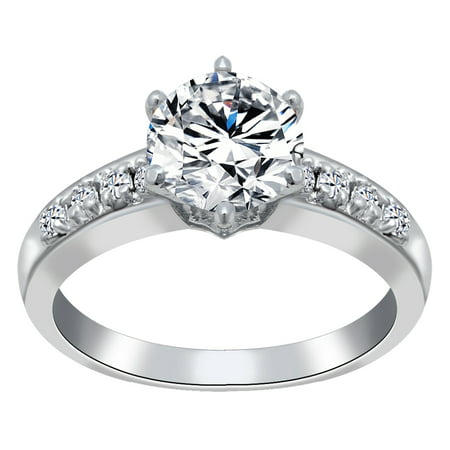 Orchid Jewelry Sterling Silver White Cubic Zirconia White Engagement Ring + Free Jewelry (Best Lab Made Diamonds)