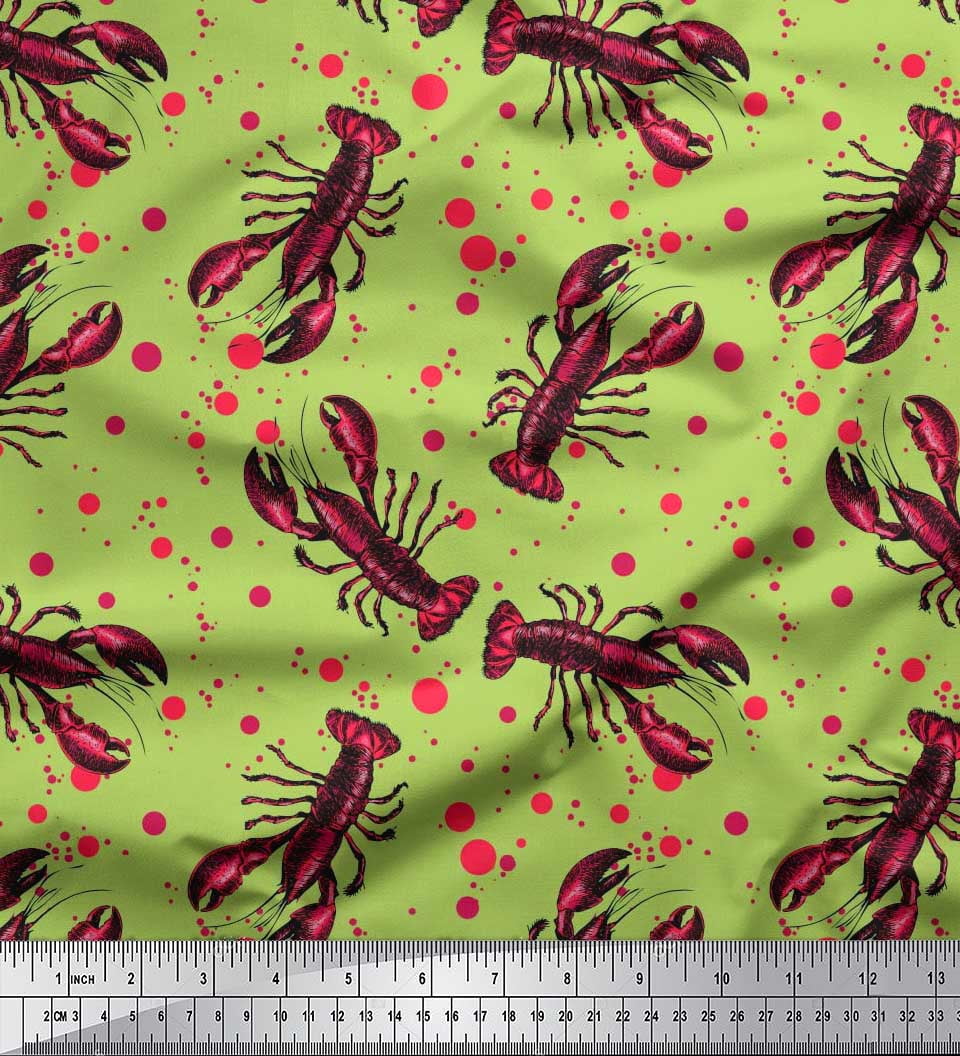Soimoi Cotton Duck Fabric Dot & Lobster Ocean Print Sewing Fabric Yard