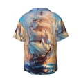 thumbnail image 6 of Lsque Sailing Ship Ocean Sunset print Men's Cuban Collar Short Sleeve Shirt Summer Beachwear Casual Button Down Fashionable Vacation Leisure Shirt-Small, 6 of 7