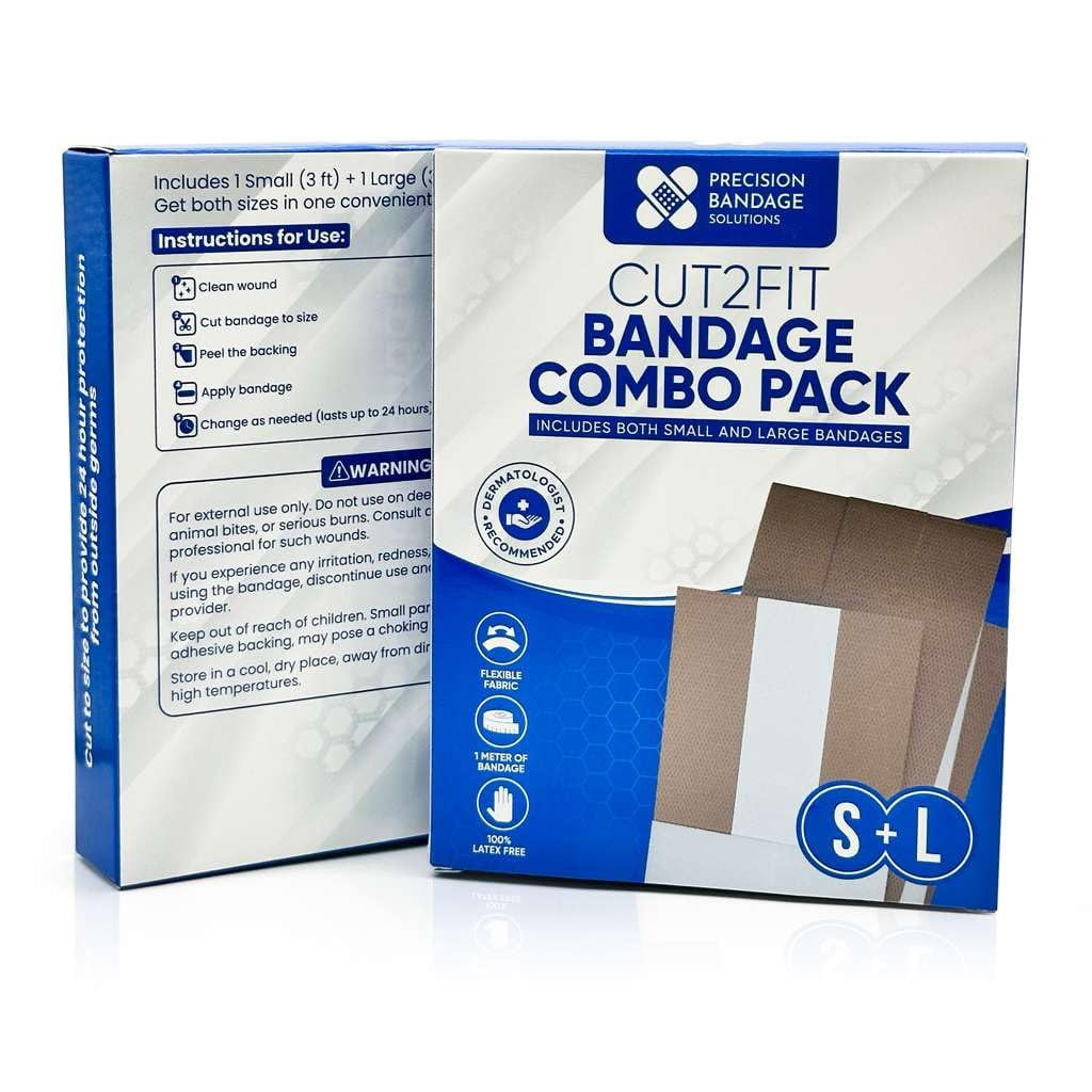 Cut2Fit Bandage Combo Pack - Flexible Fabric Adhesive Bandage for Wound Care & First Aid, 1 Meter Long, Customizable Size, 2 Cut2Fit Bandages (1 Small + 1 Large)