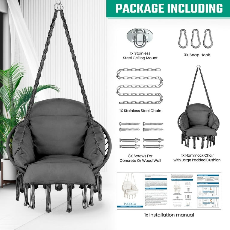 Hammock Chair With Hardware Kit Macrame Hanging Swing For Bedroom Heavy Duty Ceiling Cotton Rope Chairs Indoor