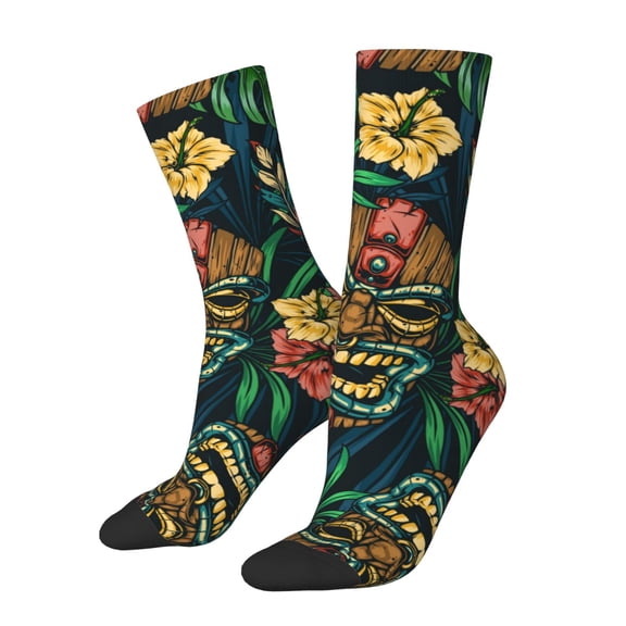 Fuzoiu Tropical Tribe Mask Print Athletic Crew Socks for Men & Women,Casual Crew Socks,Above Ankle Crew Socks for Business, Casual