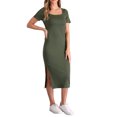 thumbnail image 4 of INSPIRE CHIC Women's  Casual Short Sleeve Stretchy Ribbed Knit Slit Bodycon Midi Dress XS Army Green, 4 of 6