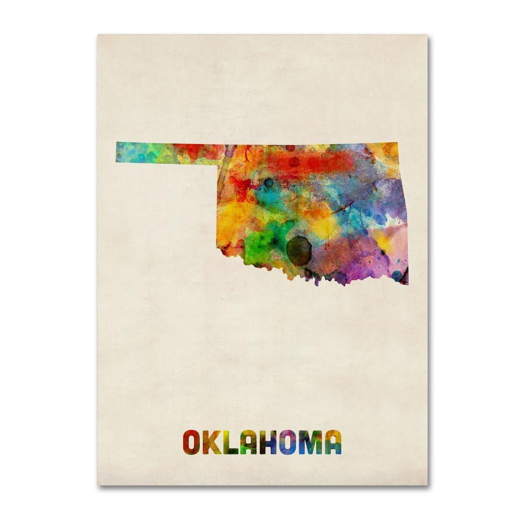 Trademark Fine Art "Oklahoma Map" Canvas Wall Art by Michael Tompsett