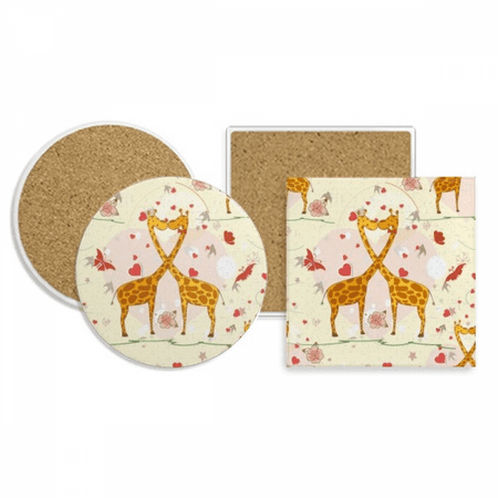 

Yellow Kissing Giraffes Valentine s Day Coaster Cup Mug Holder Absorbent Stone Cork Base Set