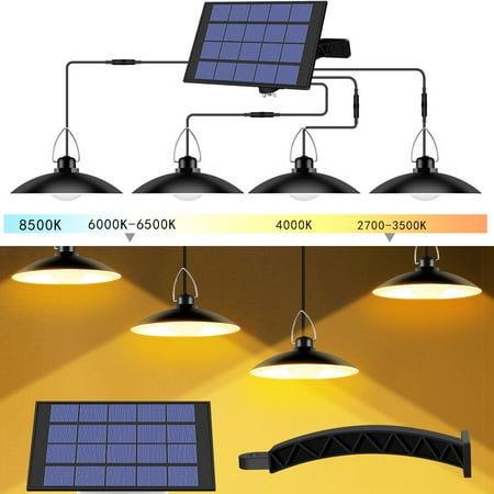 

Rosnek Solar Pendant Lights 1/2/3/4 Heads Solar Shed Lights Hanging Light Chandelier with Solar Panel Adjustable Celling Lamp