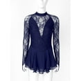 thumbnail image 3 of iEFiEL Womens Floral Lace Ballet Dance Skirted Leotard Long Sleeve Figure Ice Skating Dress Navy_Blue XL, 3 of 7