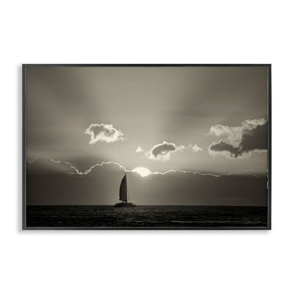 Stupell Industries Sun Peeking Over Boat Landscape & Nature Photography Black Framed Art Print Wall Art, 18 x 12