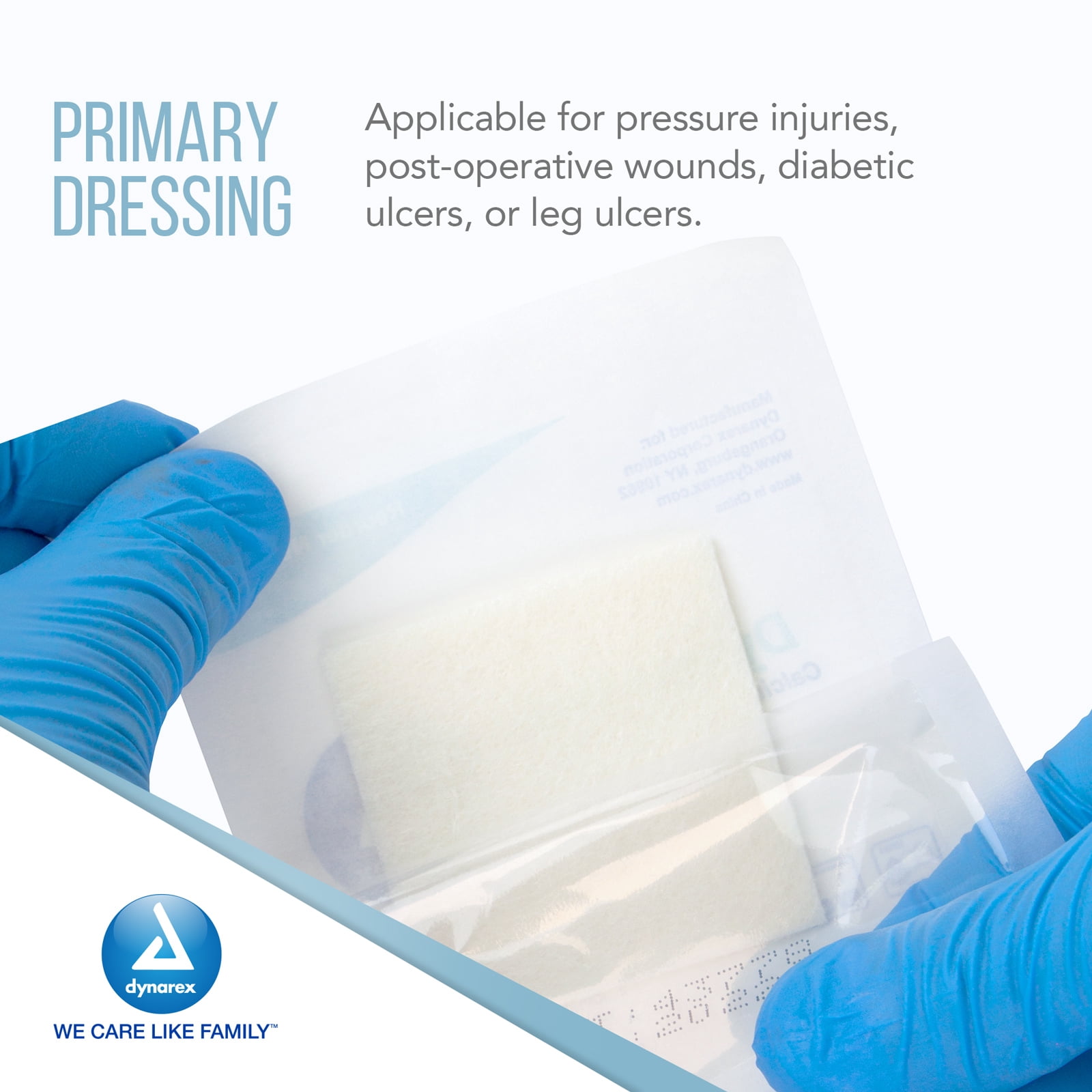 Dynarex DynaGinate Calcium Alginate Wound Dressing - Sterile, Non-Stick Topical Wound Pads - Absorbent Gel Patches For Moderate To High Exuding Cuts - 2" x 2", 1 Case of 120