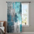 thumbnail image 4 of Teal Grey Sheer Curtains 45 Inches Long, Modern Oil Painted Abstract Art Aesthetics Light Filering Curtains, Breathable Simi Curtain Privacy Drapes for Kitchen Bathroom Small Window Treatment, 4 of 9