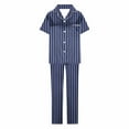 thumbnail image 5 of Uaswgudfs Women's Pajamas Sets 2 piece Stripe PJs Collared Casual Short Sleeve Sleepwear Comfy Pants Loungewear with Pocket, 5 of 6