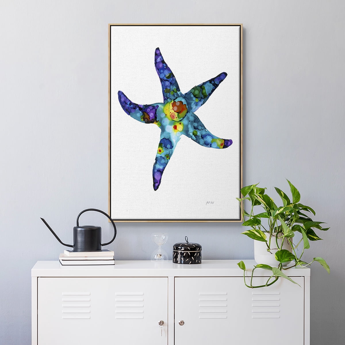 Sea Star Framed Premium Gallery Wrapped Canvas - Ready to Hang - 25 x 37 - Natural Wood Floating Frame