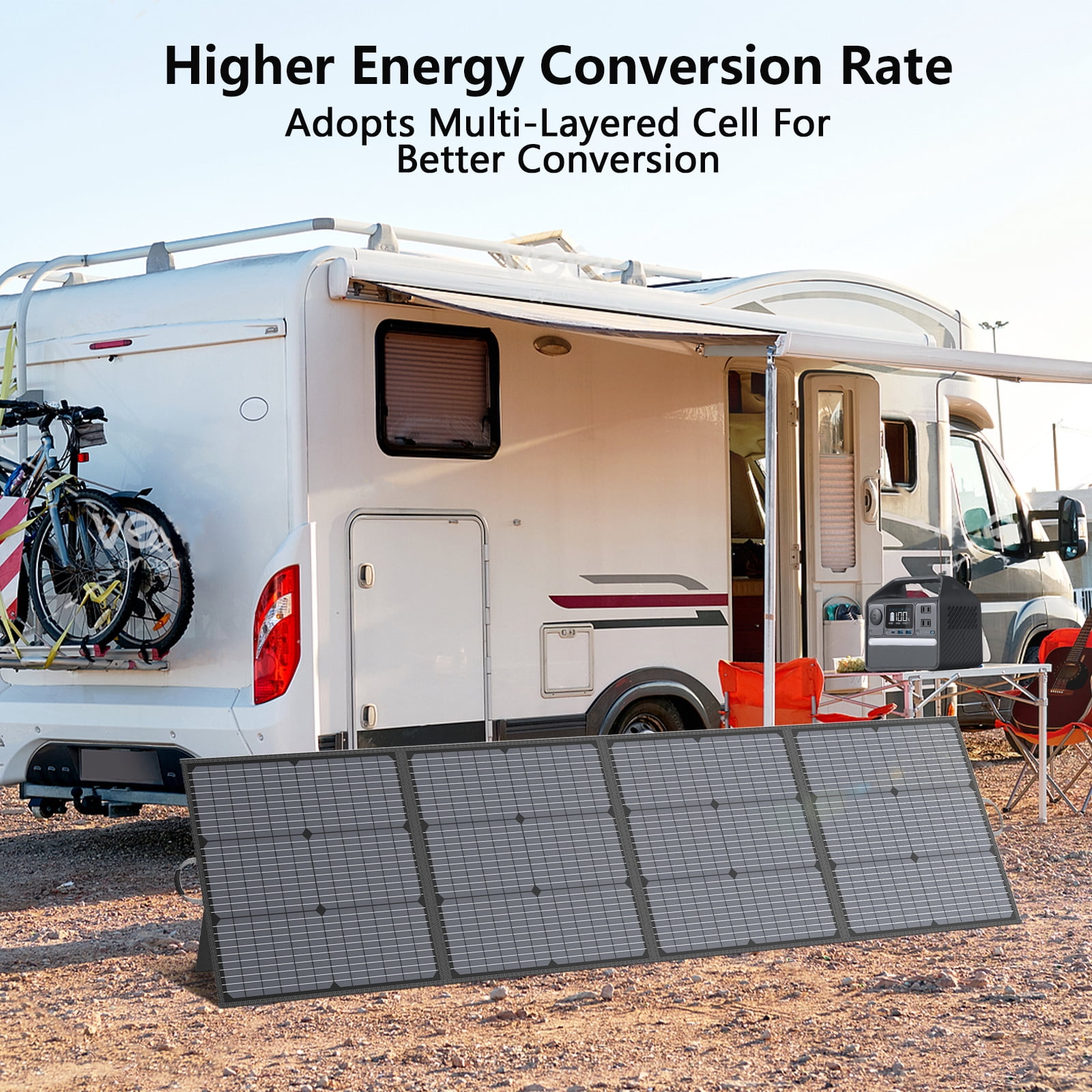 MHPOWOS 220 W 40V Portable Solar Panels Power Station Solar Charging ith Aadjustable Stand For Outdoor Camping RV