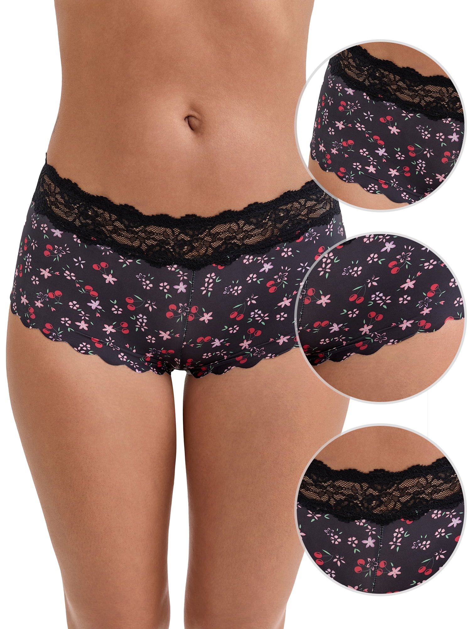 DARING DIVA Women's Lace Trim Mid-Waisted Seamless Butt Lifting Boyshorts S Red