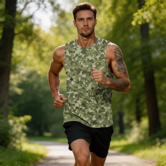 Tank Tops for Men Camo Printed Workout Muscle Tanks Sleeveless Shirt for Men