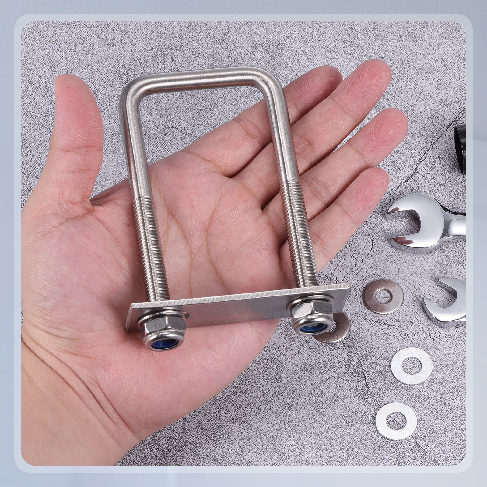 U Bolts 2Set (M10x50x120mm), Square U Bolt Kits 304 Stainless Steel with Nylon Lock Nut Washers Plates - for Construction, Pipe, Trailer, Automotive, Leaf Spring Fastener