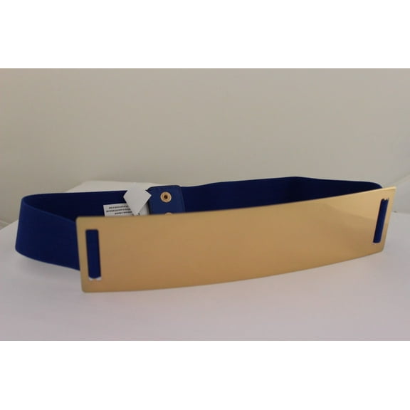 Women Elastic Belt Blue High Waist Hip Gold Metal Mirror Plate Fashion Plus M L