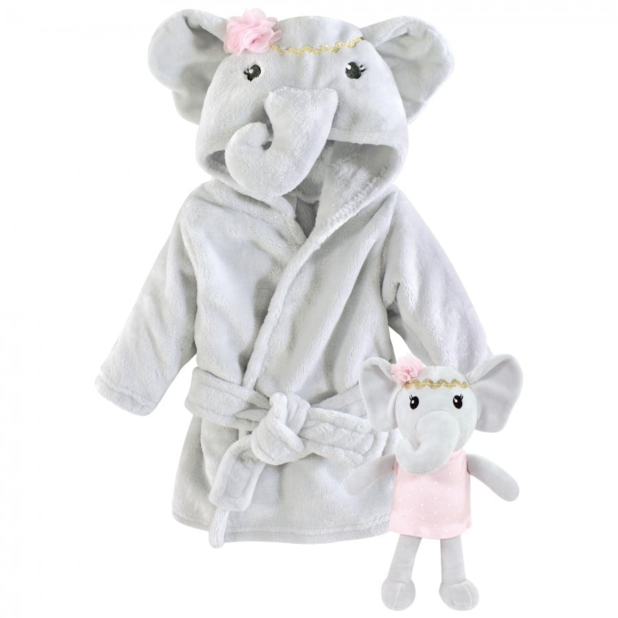 Little Treasure Infant Girl Plush Bathrobe and Toy Set, Blossom Elephant, 0-9 Months