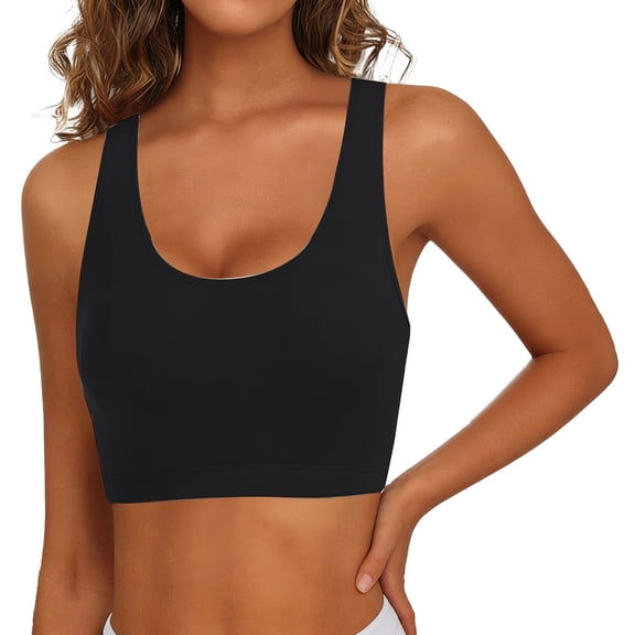 DHFJKG Bikini Top Women Summer Swimwear Scoop Neck Cropped Tank Top Beach Sports Bra Solid Color Bathing Suit Trendy Beachwear