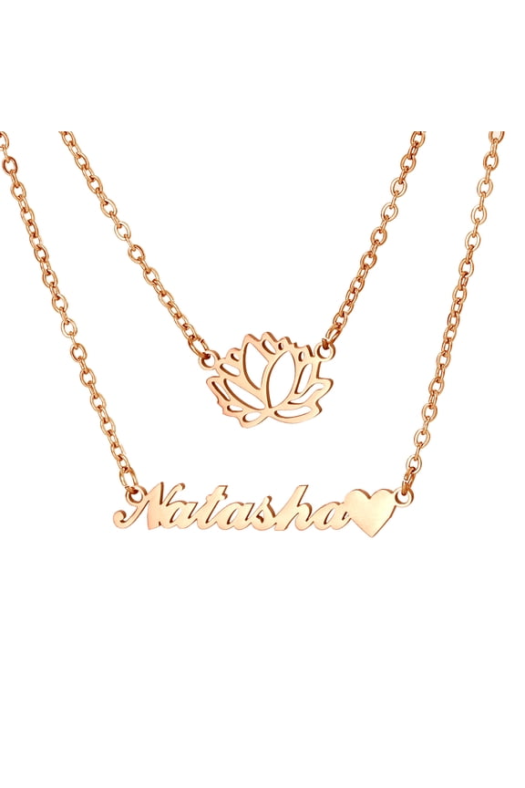 Name Custom Necklace Personality Fashion name Customized Stainless steel Necklace Women DIY flower double-layer Fashion jewelry girlfriend Gift