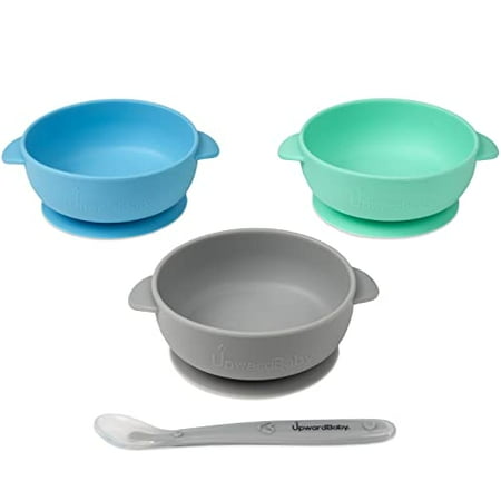 

UpwardBaby Bowls with Suction - 4 Piece Silicone Set with Spoon for Babies Kids Toddlers - BPA Free Baby Led Weaning Food Plates - First Stage Self Feeding Utensils