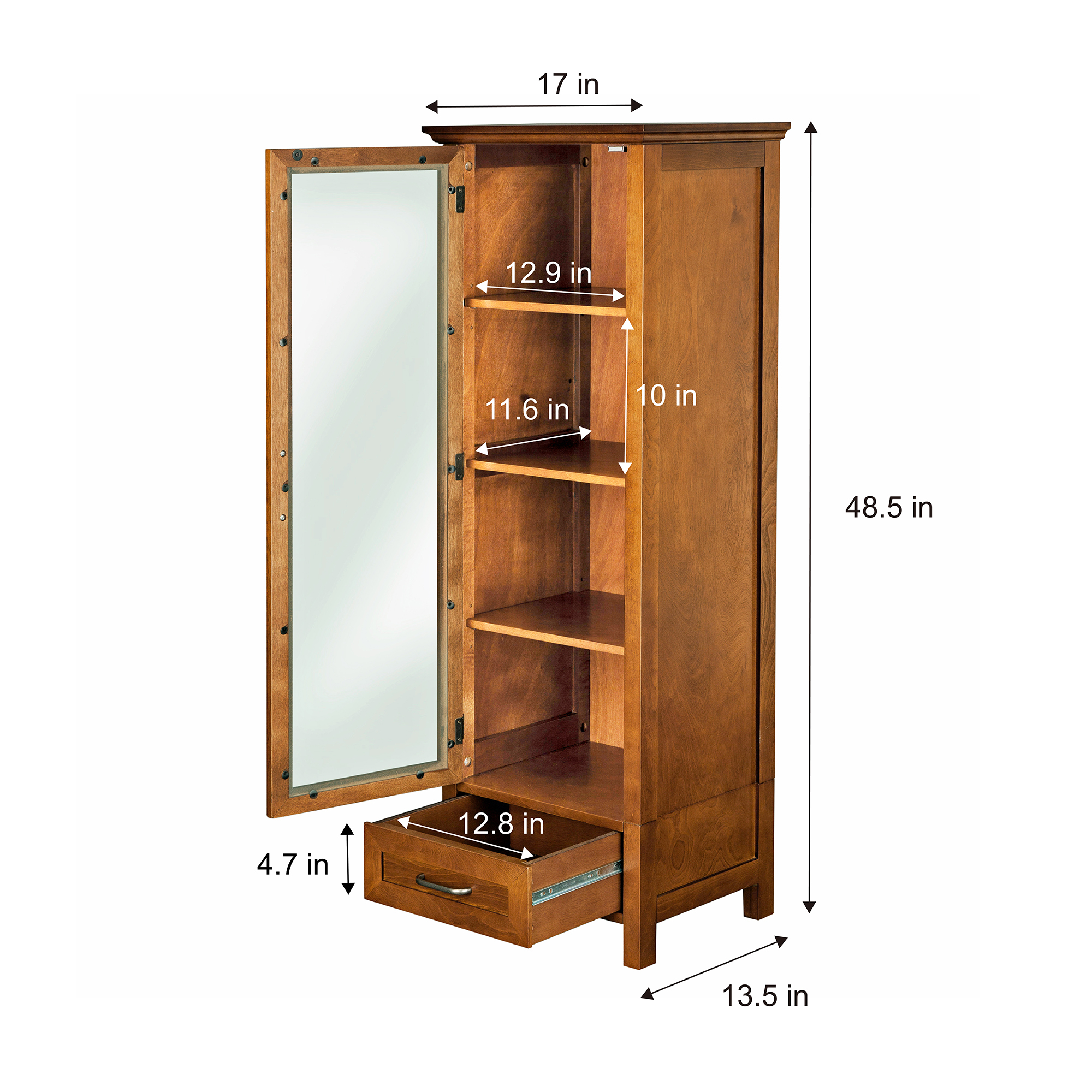 Elegant Home Fashions Calais Wood Linen Cabinet with Glass Door, Oil Oak - image 5 of 7