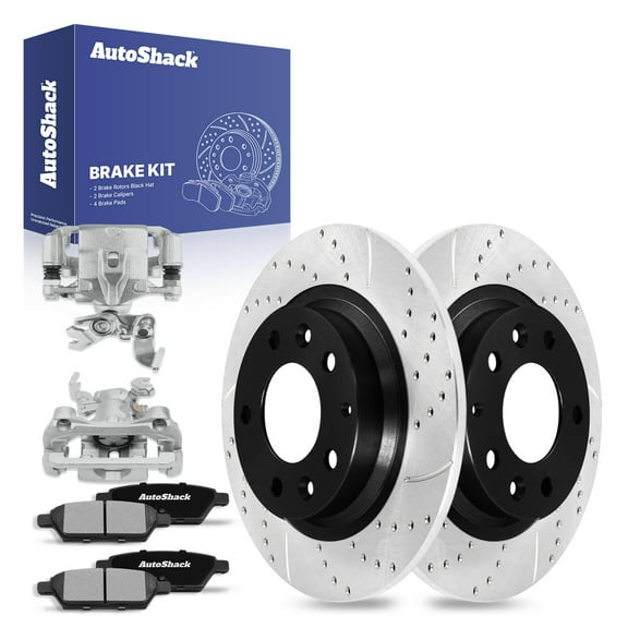 AutoShack Rear Drilled & Slotted Brake Rotors Ceramic Brake Pads Calipers | Replacement for 2006-2012 Ford Fusion 2006-2013 Mazda 6 2007-2012 Lincoln MKZ | E-Coated | 8-PC Brake Kit | ShadowGuard