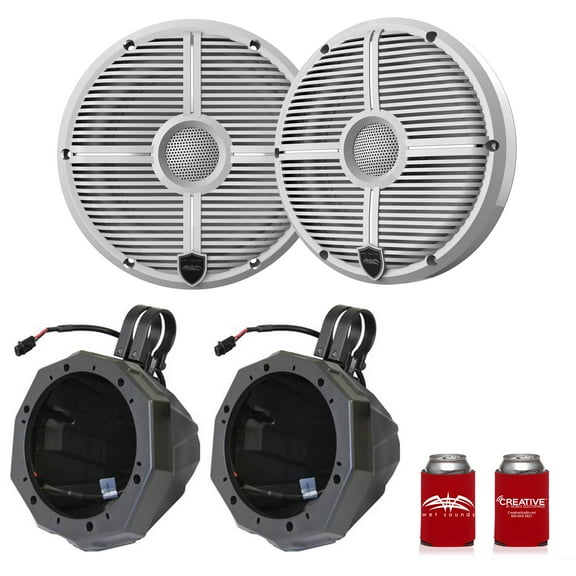 Wet Sounds RECON 6-XWW 6.5" White Grill Marine Speakers with US2-C65U-185 Black Speaker Pod with 1.85" Roll Bar Clamps