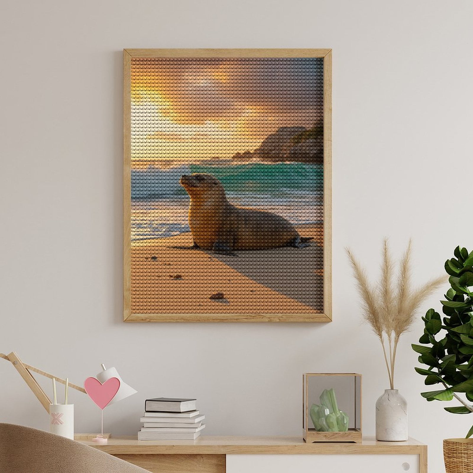Diamond Art Kits for Adults - Seal Sunset Beach Waves Sand 5d Diamond Painting for Adults, Diamond Art for Adults Beginners, Frameless Diamond Painting Kits for Adults for Home Wall Decor