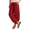 thumbnail image 2 of VBVC Women's Cotton Linen Harem Joggers Pants , Baggy Drawstring Boho Trousers For Women , Ladies' Summer Beach Pants with Pockets, S-2XL, 2 of 6