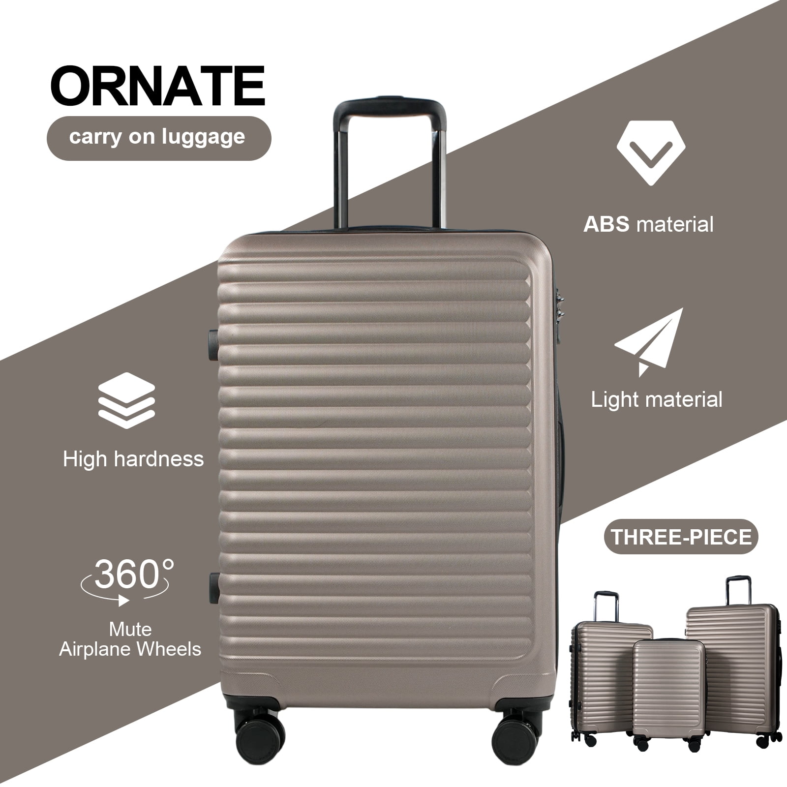 Travelhouse 3 Piece Hardside Luggage Set Hardshell Lightweight Suitcase with TSA Lock Spinner Wheels 20in24in28in.(Gold)