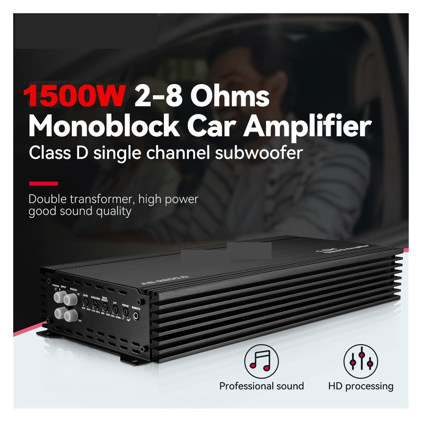 1500W Car Subwoofer Amplifiers Class D HIFI Slim Under-Seat Bass Powered Car Speaker Subwoofer Power Processor