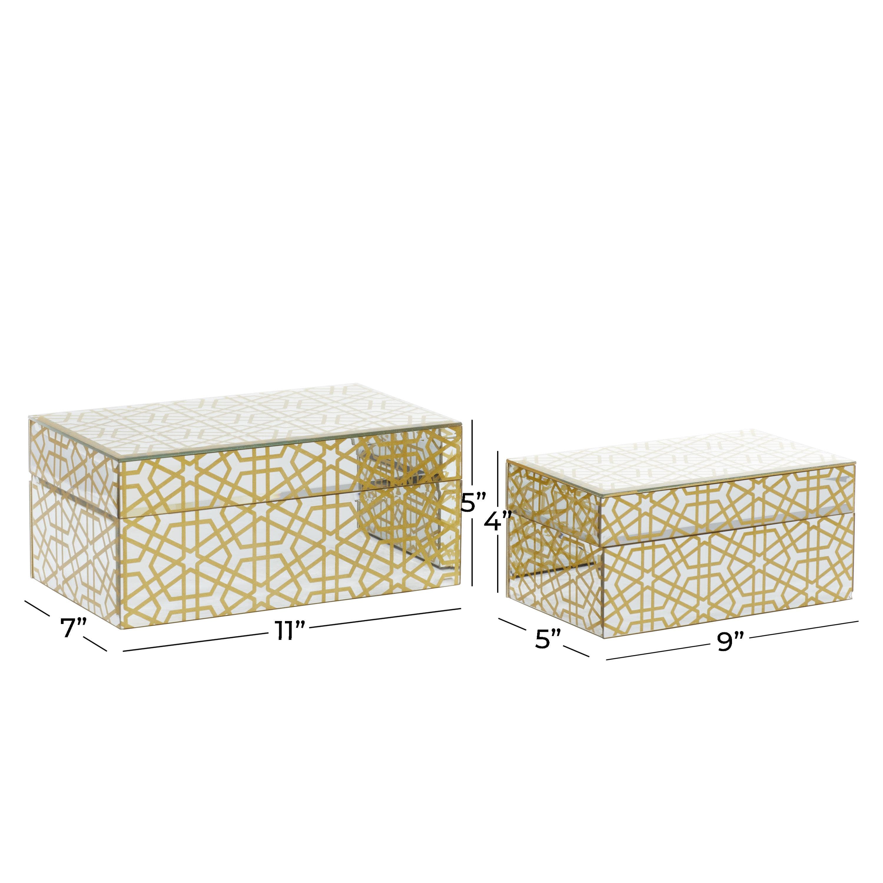 CosmoLiving by Cosmopolitan Geometric Hinged Lid Gold Wooden Decorative Box, 2 Count