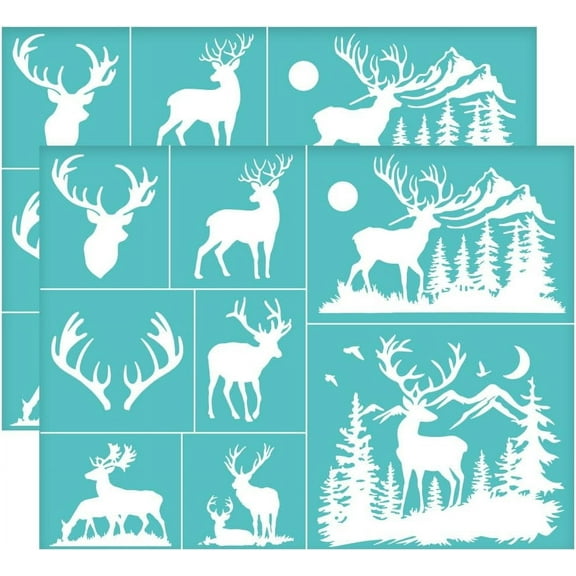 2Pcs 11x8.6 Inch Deer Pattern Self-Adhesive Silk Screen Printing Stencil Forest Mesh Stencils Animal Theme Reusable Mesh Stencils Transfer DIY