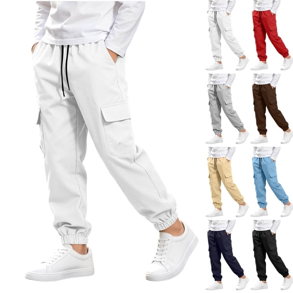 ZBSOKO Cargo Joggers for Boys Elastic Waist Elastic Cuff Fashion Track Pants with Multi Pockets Running Workout Pant Sizes 5-15 Years