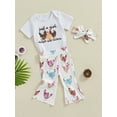 thumbnail image 3 of Suealasg Baby Girl 3 Piece Western Outfits Short Sleeve Chicken Print Romper Tops Flared Pants Headband Sets Newborn Summer Clothes 0-18 Months, 3 of 8