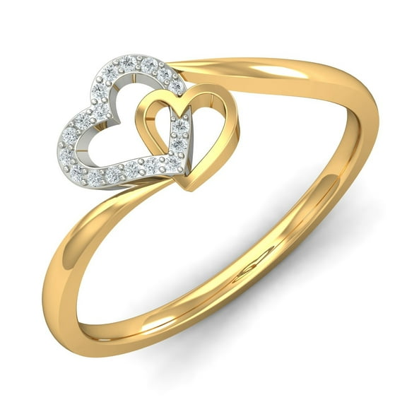 Yellow Gold Plated Two Hearts Shaped Ring Moissanite Ring Passionate Love Ring, Gift Ring for Beloved