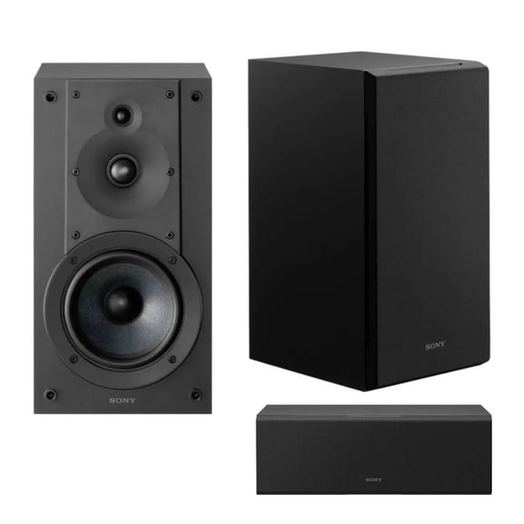 Sony 3-Way 3-Driver Hi-Res Audio Bookshelf Speakers (Pair) with 2-Way 3-Driver Center Channel Speaker 2025 Model (3 Items)