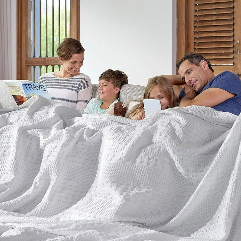VHC Brands Waffle Weave White Oversized King Size Blanket 120x120