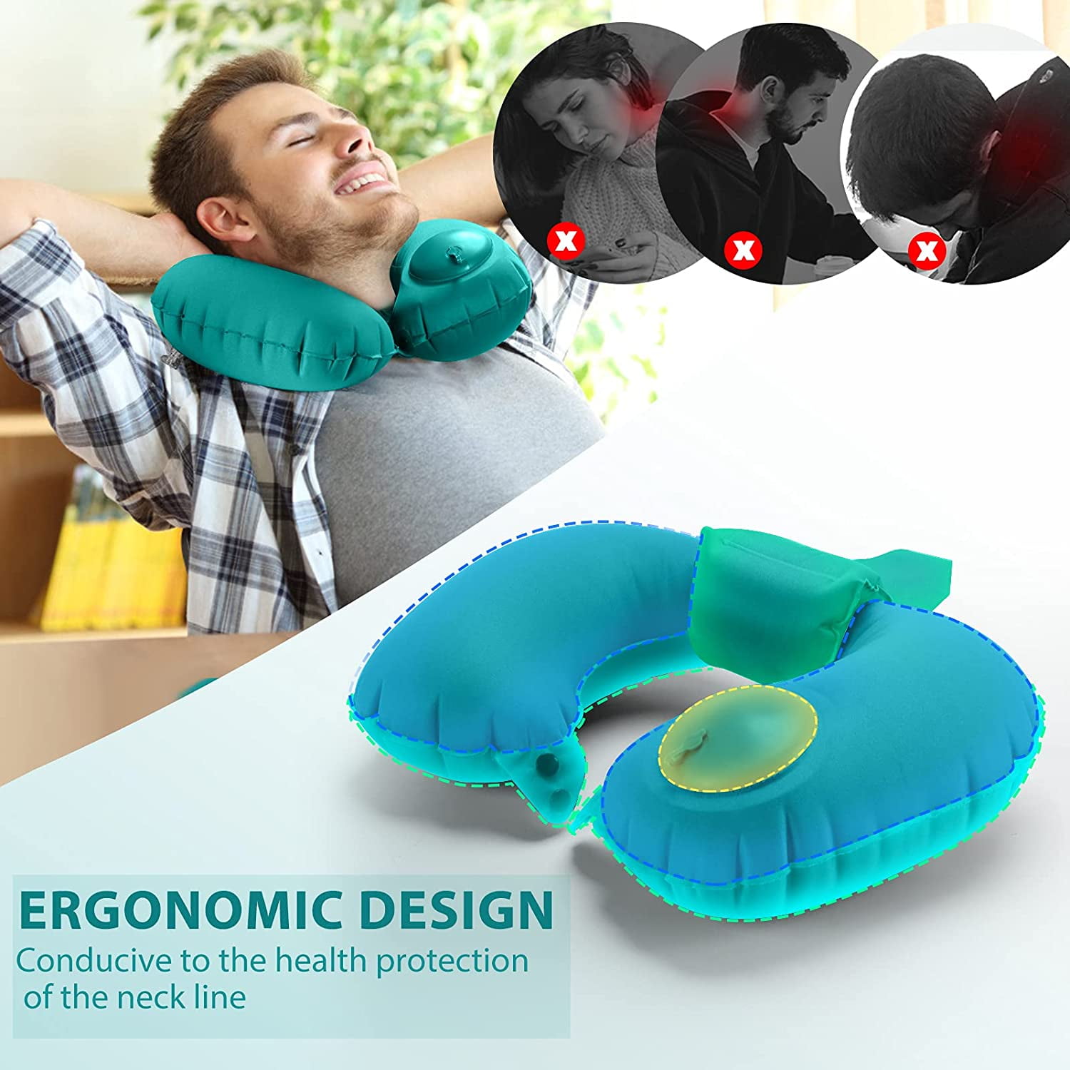 Travel pillow, inflatable neck pillow, U-shaped inflatable pillow