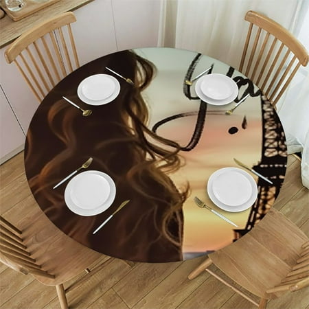 

Tllo0ord Paris Round Fitted Tablecloth Waterproof Table Cover Tablecloth with Elastic Edge for Indoor and Outdoor 38-42