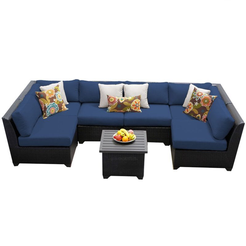 6082 Blue Mcombo Outdoor Wicker Rattan Sofa Chair Sectional Furniture Luxury Large Size Patio Chair with 6 Inch Cushions